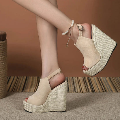 Liyke Size 34-42 Black Women Platform Wedge Sandals Summer Fashion Peep Toe Buckle Strap High Heels Ladies Shoes Sandalias Mujer - Kimlud