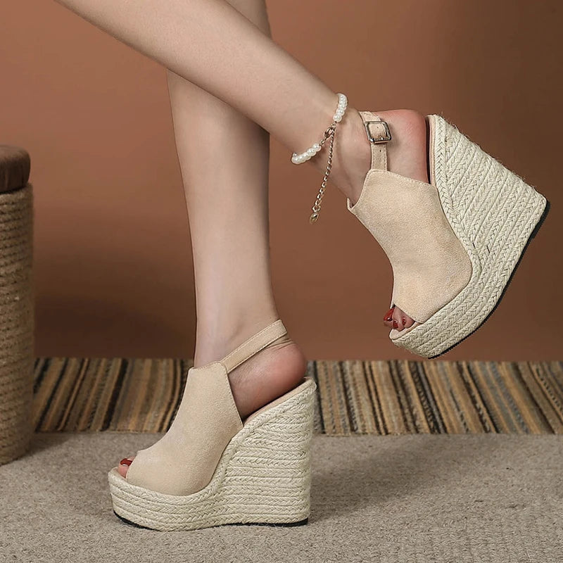 Liyke Size 34-42 Black Women Platform Wedge Sandals Summer Fashion Peep Toe Buckle Strap High Heels Ladies Shoes Sandalias Mujer - Kimlud