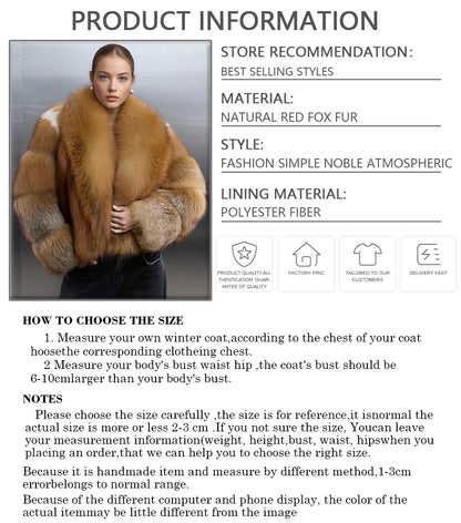 Real Red Fox Fluffy Women’s Jacket Short Cropped Fox Fur Jacket With Lapel Genuine Fur Outerwear Hot Selling Bolero Jacket