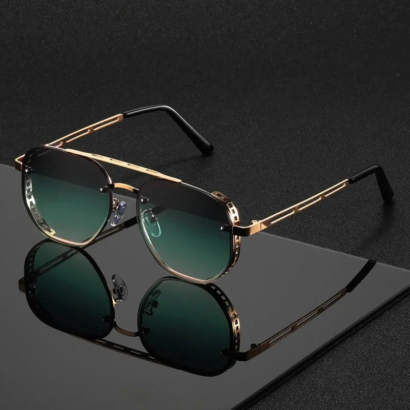 Men New Driving Sunglasses Vintage Steampunk Square Sunglasses Metal Frame with Spring Hinges Women Eyepiece UV400...