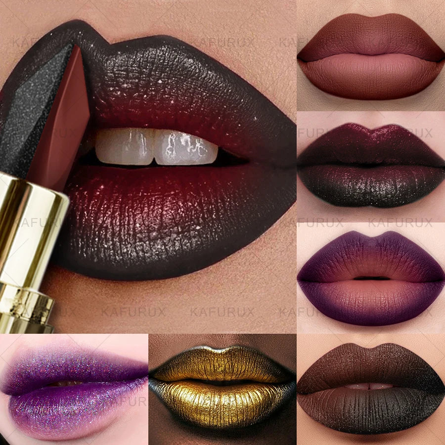 11 Color Two-tone Lipstick Purple Black Glitter Matte1pc Lipsticks Makeup Easy to use Lip Tint Makeup Gifts Red Black Cosmetics