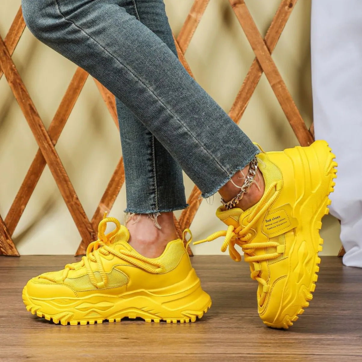 Women's Platform Yellow Sneakers Women Thick Sole Sports Shoes Woman Spring Breathable Mesh Casual Tennis Shoes Ladies Sneakers - Kimlud