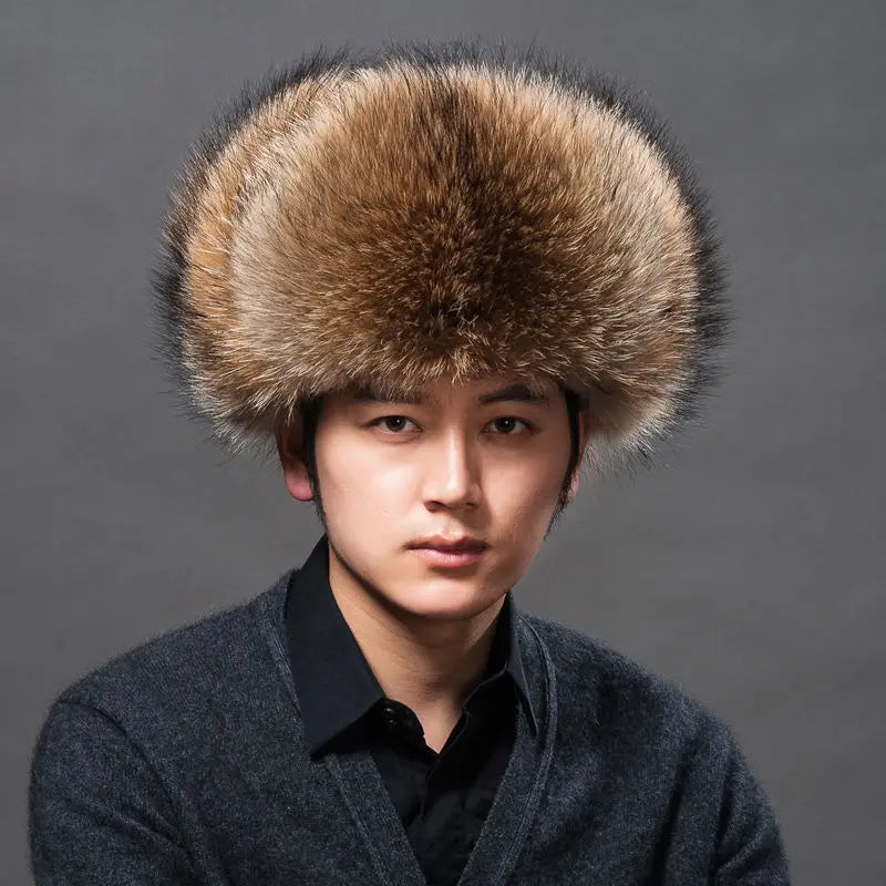 Winter Men Hats Fox Fur Elegant Warm Fine Texture Soft Not Wool Outdoor Working Caps Windproof Thick Europe Earflap Hat Black