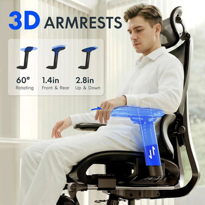 Premium Ergonomic Office Chair With Footrest- Adjustable 3D Armrests, Dynamic Lumbar Support, Recline & Tilt, Customized...
