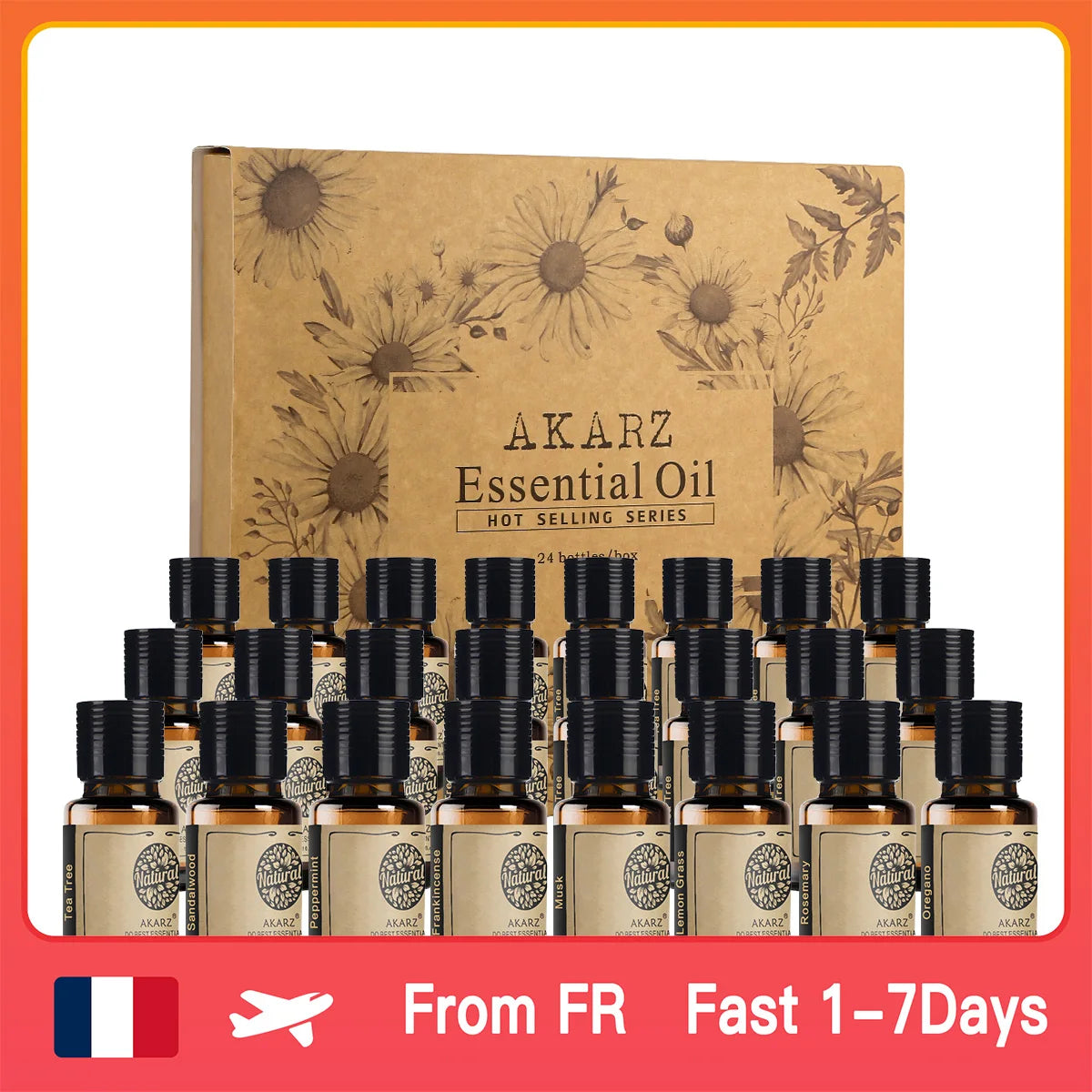 AKARZ Hots 24 Set Tea Tree,Lavender,Sandalwood,Rose,Patchouli,Musk,Ylang,Rosemary,Neroli,Peony,Vanilla,Neroli Lily Essential Oil
