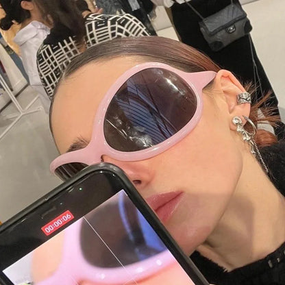 Oversized Y2K Sunglasses Women Lady Trendy Big Frame Vintage Wrap Around Sun Glasses Fashion Futuristic Punk Silver Shades 2000s - Kimlud