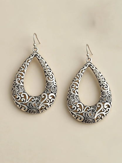 Fashionable Ladies' Earrings Vintage Craft Hollow Carved Tear-drop Shaped Earrings
