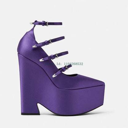 Platform Strange Style Multi Strap Pumps Sexy Pointed Toe Solid Patent Leather New Arrivlas Fashion Women Modern Shoes