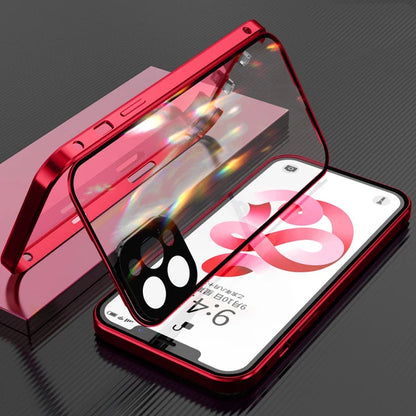 360 Full Protection Metal Magnetic Double Sided Glass Snap Lock Case For iPhone 17 16 15 14 12 13 Pro Max Lens...