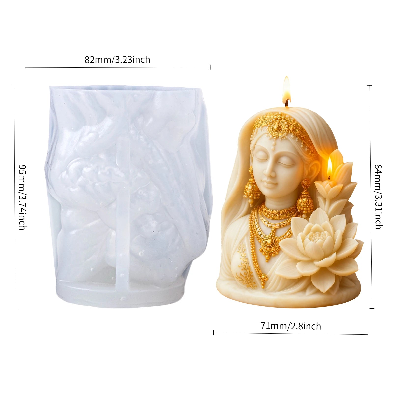 Lotus Goddess 3D Silicone Candle Mold: Flexible, non-stick, easy to demold, reusable, and with clear details.
