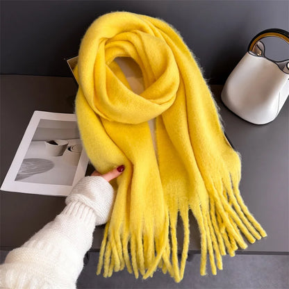 2025 Women Scarf Winter Warm Thick Shawl Wraps Fashion Solid Color Pashmina Scarves Long Tassel Hijab Stoles Bufanda Cashmere - Kimlud