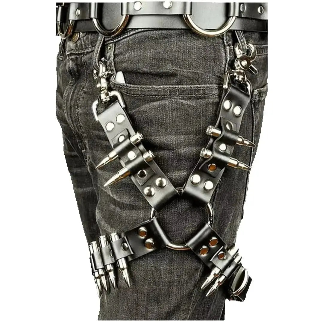 Punk Thigh Garter Belt Black Leather Leg Harness Rave Thigh Straps,Thigh Leg Harness Goth Cosplay - Kimlud