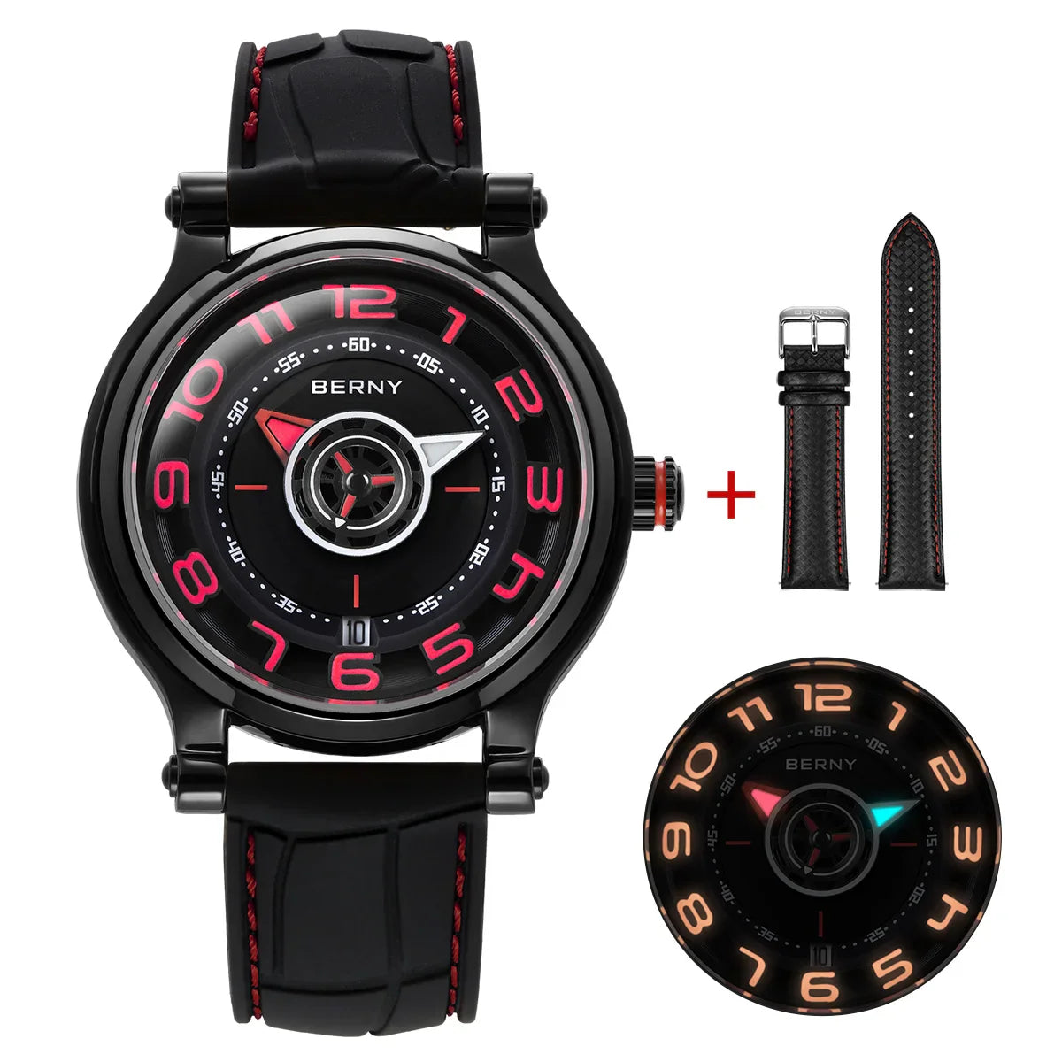 BERNY Men's Mechanical Watch Sapphire Miyota 8215 Multifunction Super Luminous Watch Compass Tire Dial Cool Play Men Wristwatch