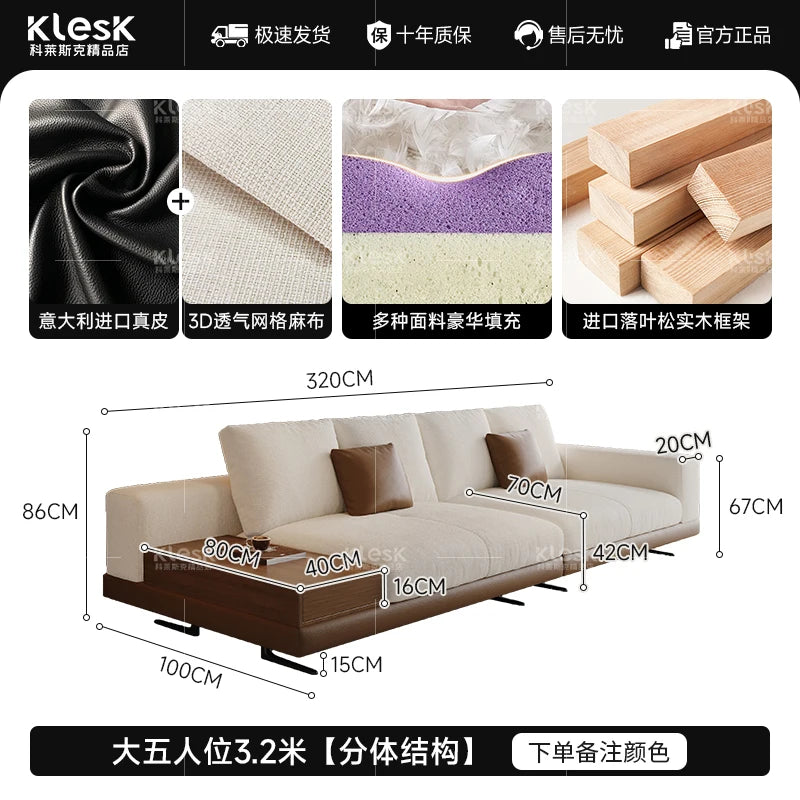 Connery Straight Sofa Linen-cotton Italian Light Luxury Modern Minimalist Living Room Furniture Villa Sofa with Small...