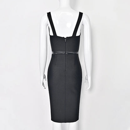 Summer Sexy Slit Black HL Evening Bandage Dress  Bodycon Club Party Dress XL Club Party Women Spaghetti Strap Maxi Dress