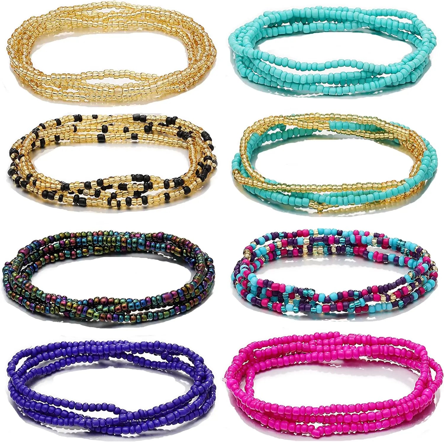 8PCS African Waist Beads for Women Teen Girls Elastic Layered Belly Bead Body Chain Waist Beads Pack Colorful Waist Jewelry - Kimlud