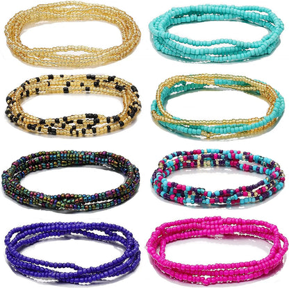 8PCS African Waist Beads for Women Teen Girls Elastic Layered Belly Bead Body Chain Waist Beads Pack Colorful Waist Jewelry - Kimlud