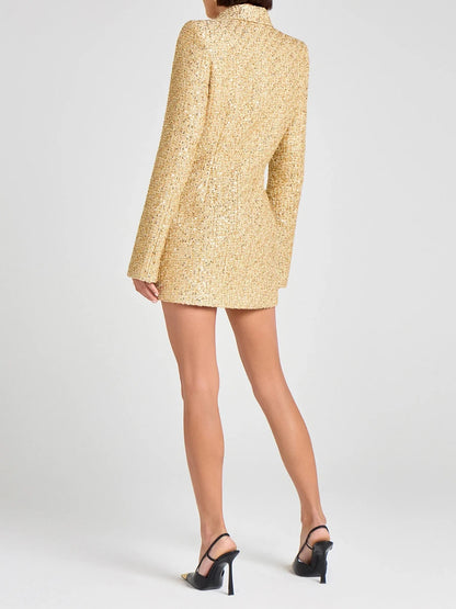 TWOTWINSTYLE Slimming Spliced Sequins Temperament Coats for Women Lapel Long Sleeves Tunic Patchwork Double Breasted Coat Female - Kimlud