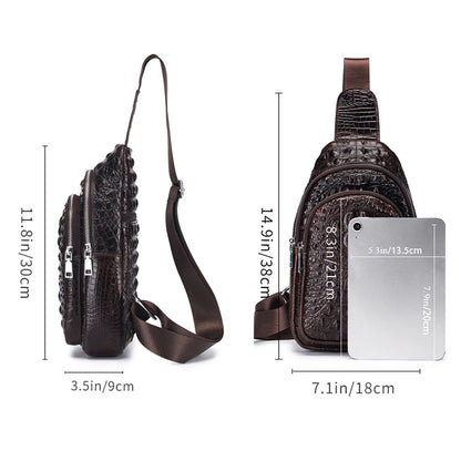 SCHLATUM men's Genuine Leather vintage Crocodile Pattern Chest Bag luxury men crossbody Travel bag multifunction sling bags