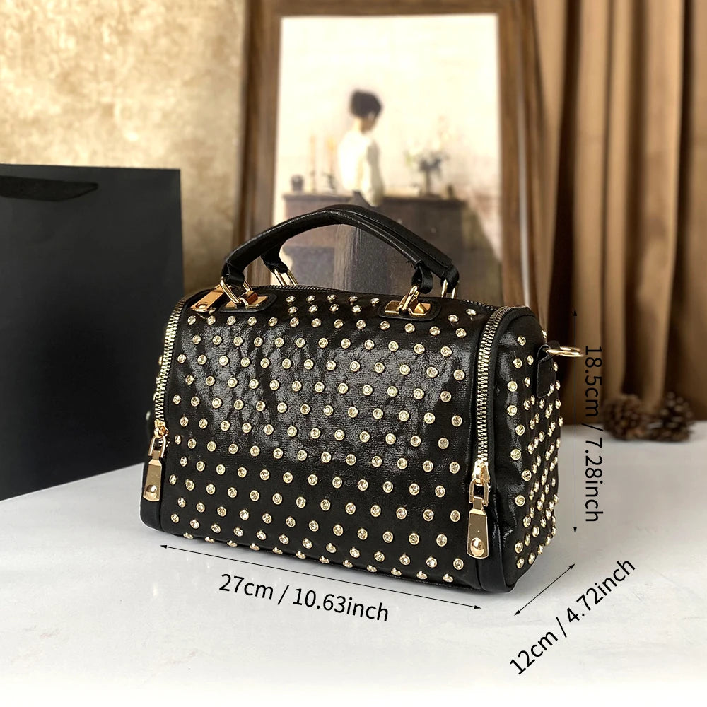 Women's High-End Fashion Trend Diamond Studded Punk Style Crossbody Handbag Large Capacity for Commuting | Kimlud Premium Bag