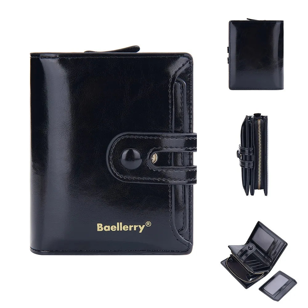 Women's Oiled Waxed Leather Wallet - Buckle Closure, Vertical Zipper Coin Pocket & 6 Card Slots (Heritage Design)