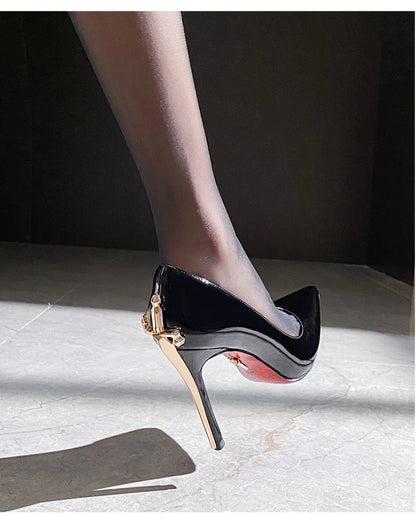 Luxury Designer Women Shoes Exquisite Metal Decoration Pointed Tip High Heels for Woman Elegant French Casual Shoe Zapatos Mujer - Kimlud