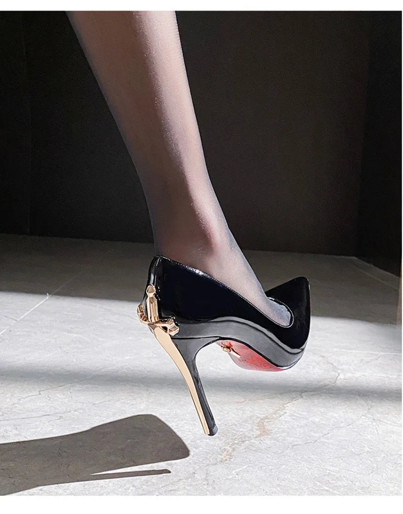 Luxury Designer Women Shoes Exquisite Metal Decoration Pointed Tip High Heels for Woman Elegant French Casual Shoe Zapatos Mujer - Kimlud
