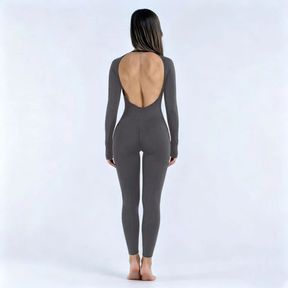 Sports Overall Bodysuit Women Seamless Jumpsuit Gym One-piece Suit Workout Outfits Backless Yoga Tights Long Sleeve Activewear - Kimlud
