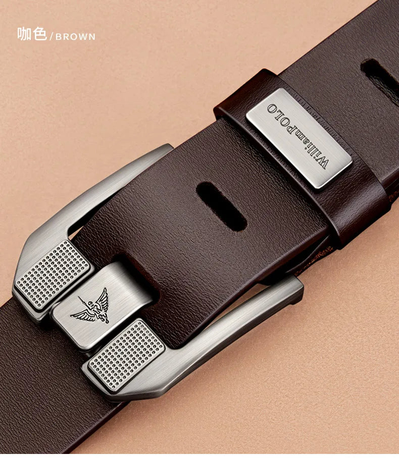 Men's casual belt, fashionable needle buckle cowhide personalized belt, retro style denim belt - Kimlud