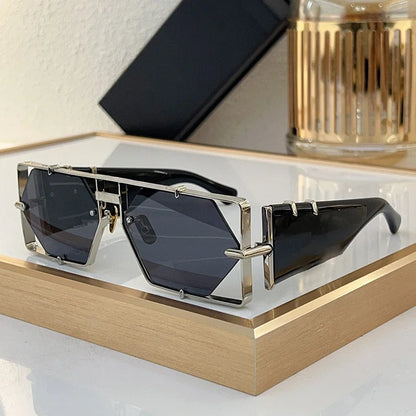 Ins MOD004 Half Frame Polygon Gradient Sunglasses Uv400 Men Alloy Acetate Personalization High Street Classical Eyeglasses - Kimlud