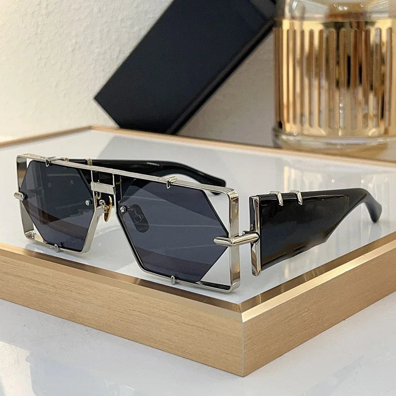 Ins MOD004 Half Frame Polygon Gradient Sunglasses Uv400 Men Alloy Acetate Personalization High Street Classical Eyeglasses - Kimlud