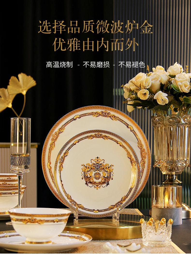 European Gold Luxury Tableware Designer Wedding Party Fine Bone China Dinnerware Sets Christmas Restaurant Vaisselle Dishes