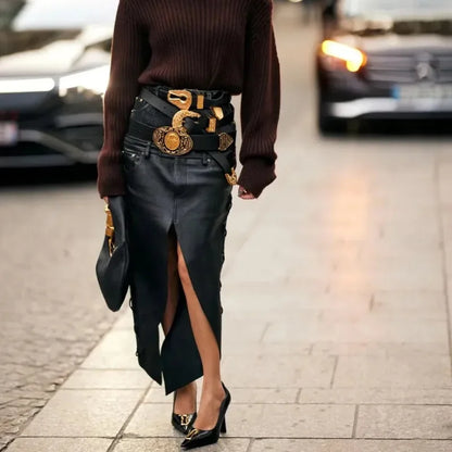 Women's Luxury Vintage Metal Buckle Belt Designer Celebrity Style Slim Trendy Multiple