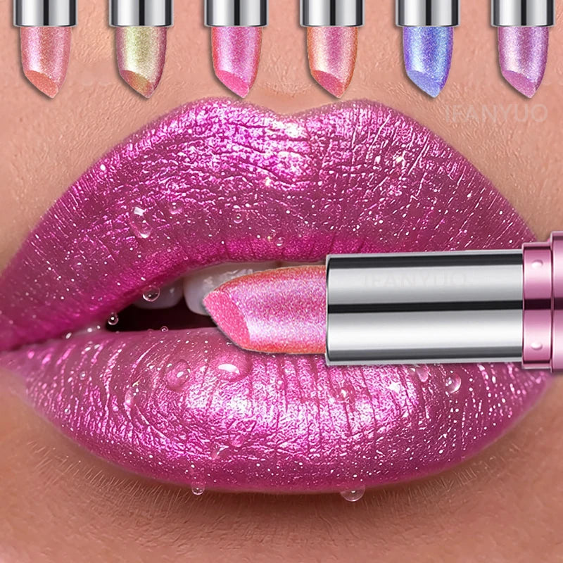 14 Colors Metallic Sparkle Lipstick Polarizing Glitter Shiny Lip Gloss Waterproof Long Lasting Gold Pearl Shine Sexy...