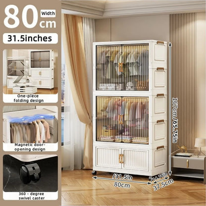 80cm no-installation folding storage cabinet, bedroom children's wardrobe, multi-layer storage box with wheels - Kimlud