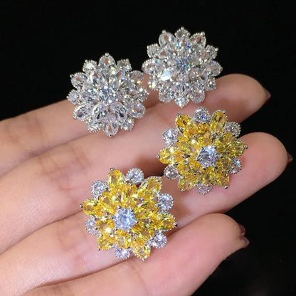 Cute Big AAAAA Bling Cubic Zirconia 925 Silver Needle Stud Earrings Fashionable Flower Earring for Women Jewelry Gift...
