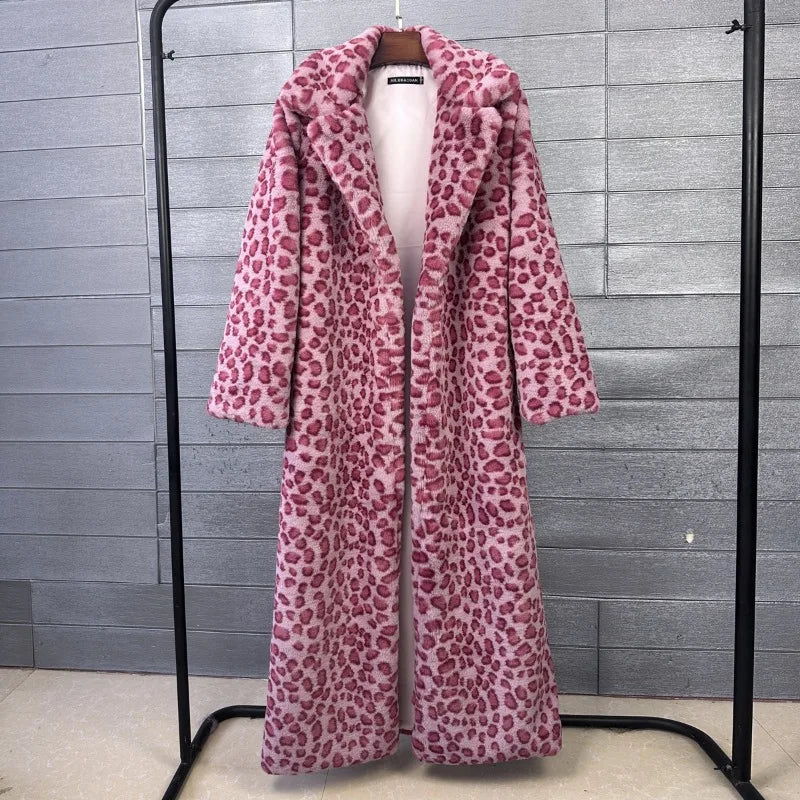 2026 Fashion Zebra Leopard Print Fur Coat Women's Winter Faux Rabbit Hair Fur X-long Overcoat Loose Jacket Streetwear...