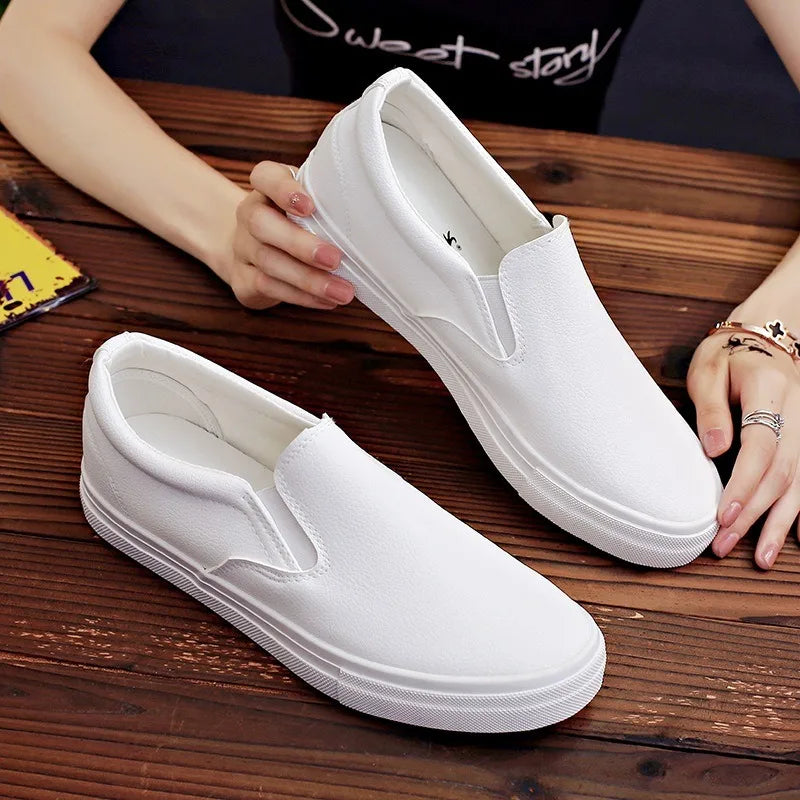 Men's Waterproof Faux Leather Slip-On Loafers New couple Summer Autumn Sports Shoes White Moccasins Male Sneakers