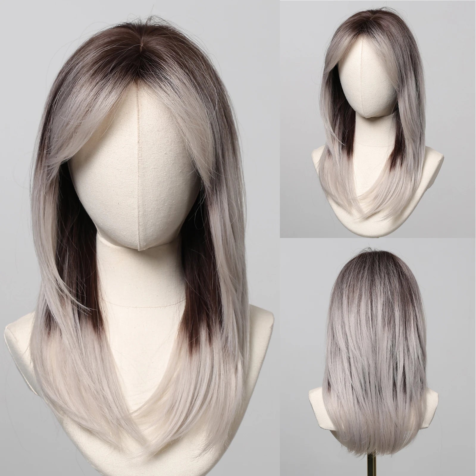 Golden Blonde Mixed Synthetic Wig Dark Root Wavy Hair With Side Bangs for Women Daily Party Cosplay wig Heat Resistant Fiber