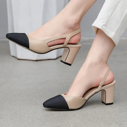 LeShion Of Chanmeb 33-43 Women Luxury Brand Designer Shoes Woman High Heeled Genuine Leather Slingbacks Beige Nude Pumps Classic - Kimlud