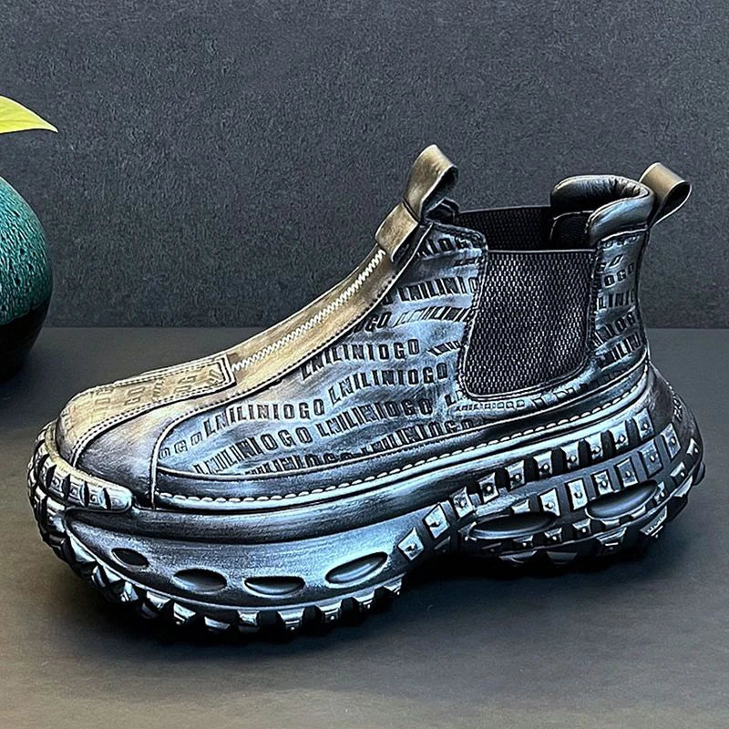 High Quality Safety Walking Sneakers Men Leather Boots Retro Style Trend Gothic Rock Knight Boots Men's Casual Shoes Warm Boot