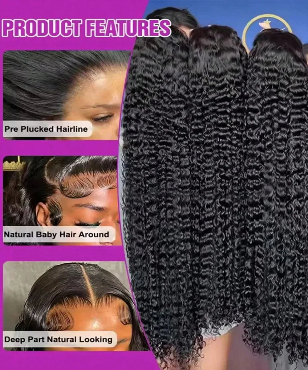 Deep Wave Lace Front Wigs Human Hair 250% Density 13x4 HD Transparent Deep Wave Frontal Wigs Human Hair With Baby Hair Natural Color Halloween Season