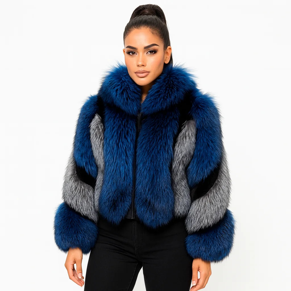 Women's Real Red Fox Fur Jacket With Silver Fox Collar Coat Thick Warm and Fashionable in Winter 23A0616