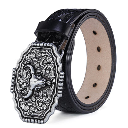 Western Belt Men Genuine Leather Belts for Men Women Cowboy Cowgirl Big Letters Buckle Gold Male Belts Long Black Brown Quality