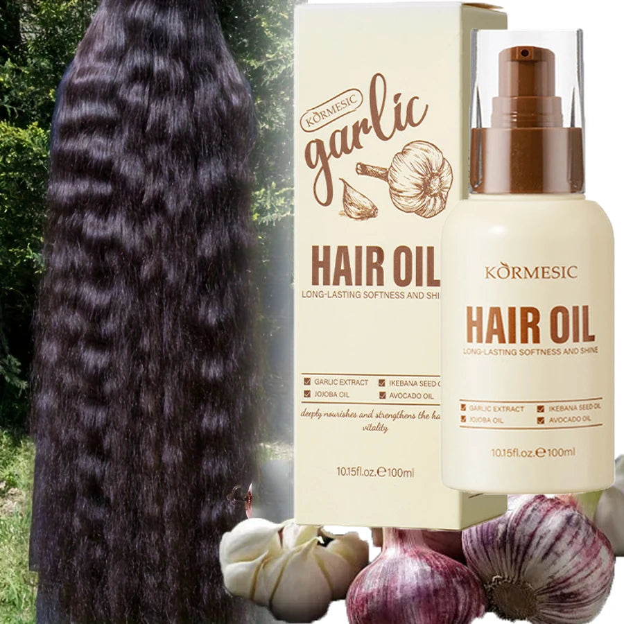 Garlic Hair Growth Essential Oil 100ML Effective In Repair Damaged Hair Roots Baldness Hair Loss Fast Thick Hair Care For Unisex - Kimlud