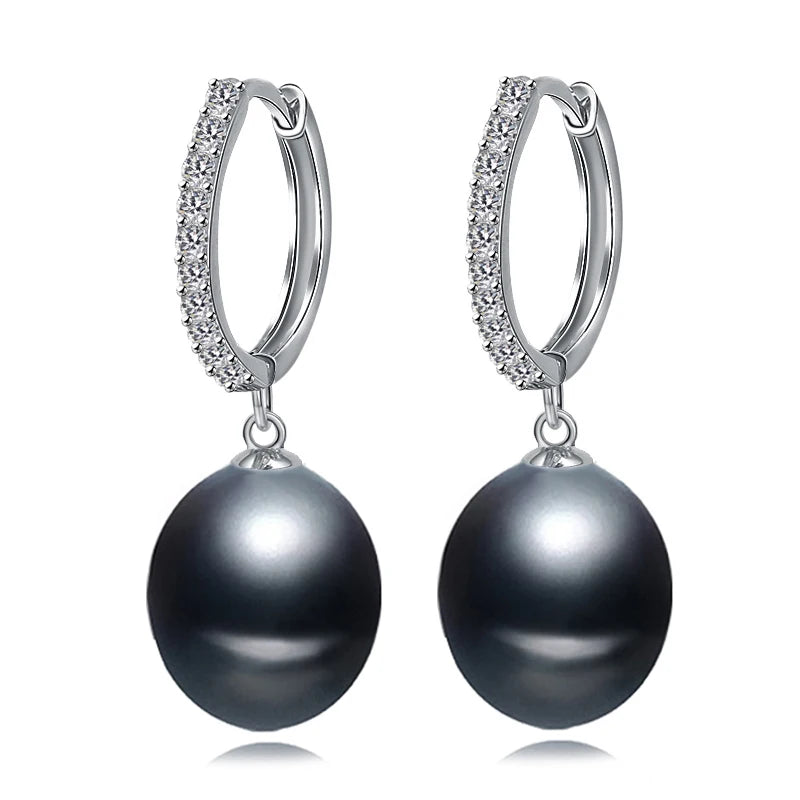 Trend Black Silver 925 Pearl Earrings Women,Natural Freshwater Pearl Drop Earrings Wife Mother Gifts Pink White