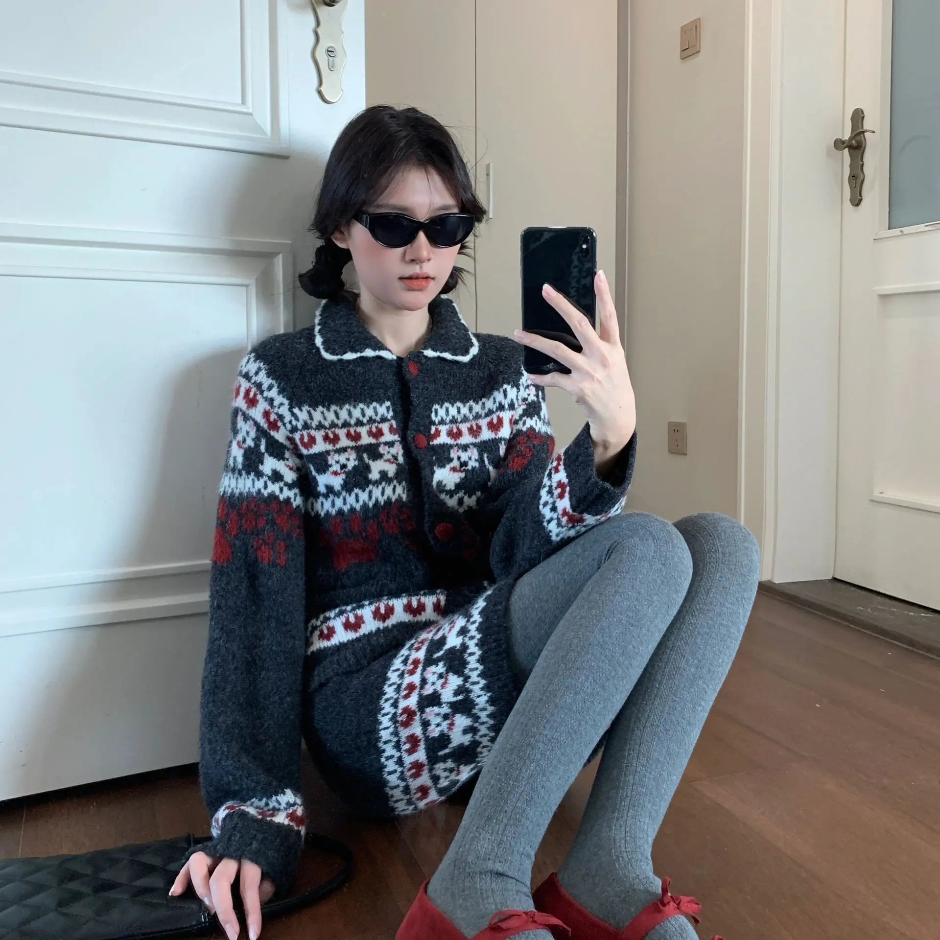 Knitted Suit Women 2025 Fashion Vintage Sping Autumn Cardigan Sweater Coat Short Skirt Ladies Two Piece Set Outfits