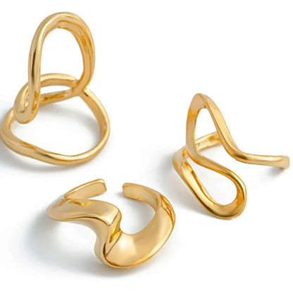 Ingemark 3Pcs Creative Irregular Twisted Metal Open Rings for Women Vintage Geometric Adjustable Finger Ring Couple Accessories
