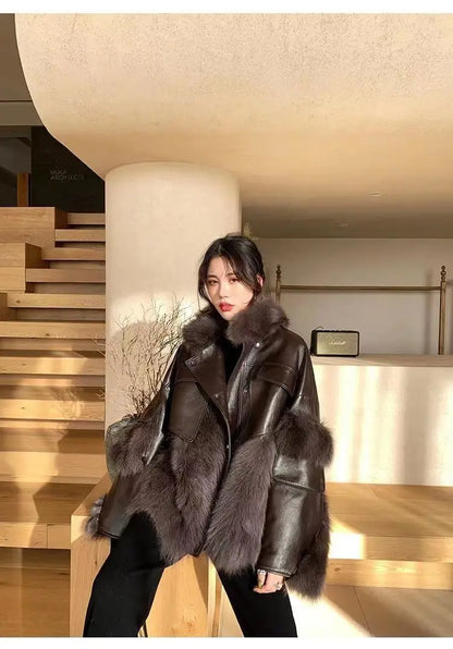 Vintage Thick Fashion Warm Coat Fur Coat Women's 2023 Winter New Korean Fashion Imitation Fox Fur Padded Coat Street Outwears
