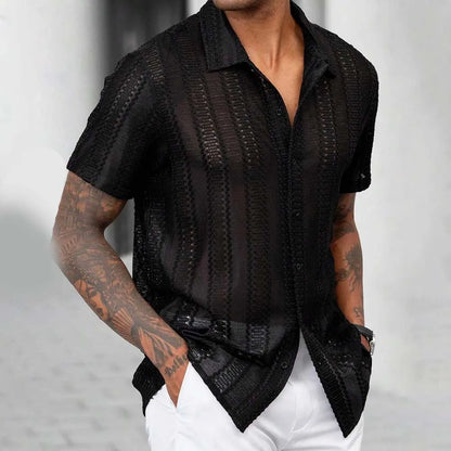 Black As Pictures Show Men s Summer Mesh Shirt Lace Shirt For Men Slight Stretch Solid Color Brand New Regular Length - Kimlud